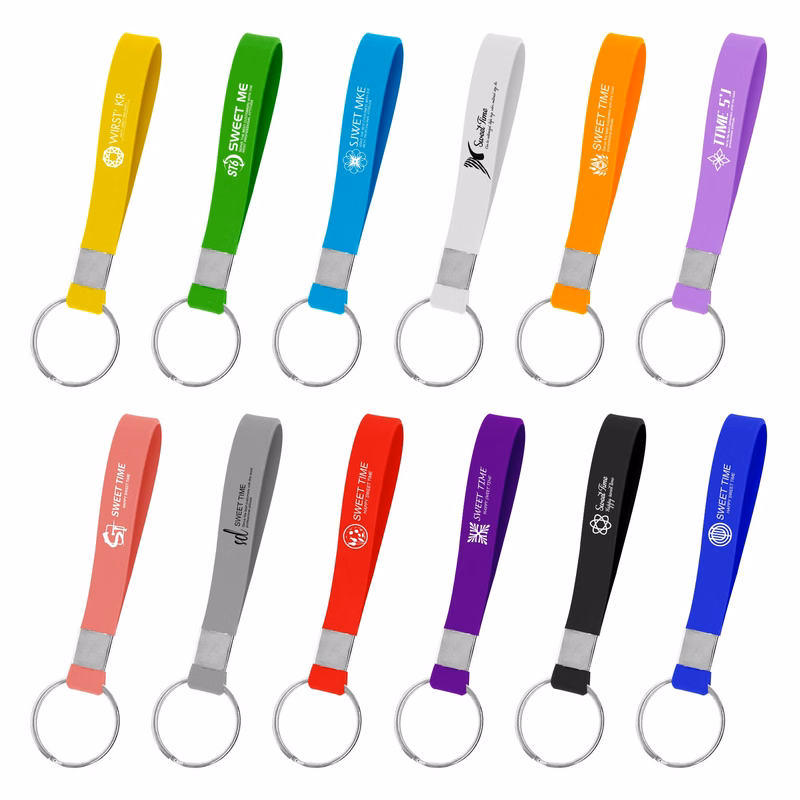 1/2"Silkscreen Silicone Wristband Keychain
