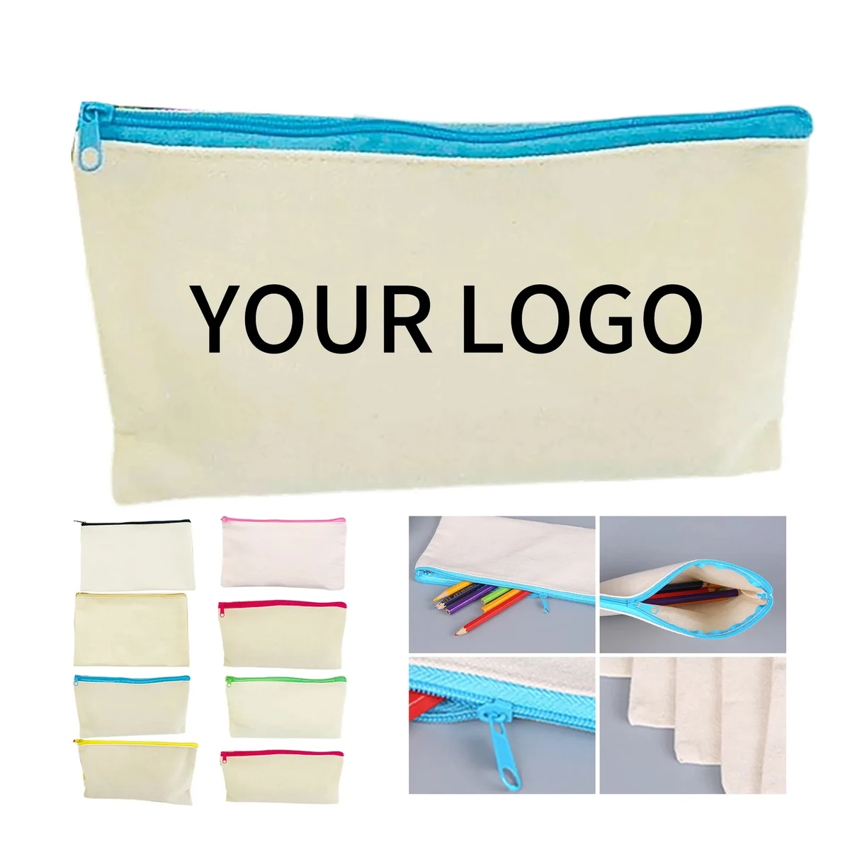 Cotton Canvas Zipper Pouch 8.27x5.12x1.18 Inch 1
