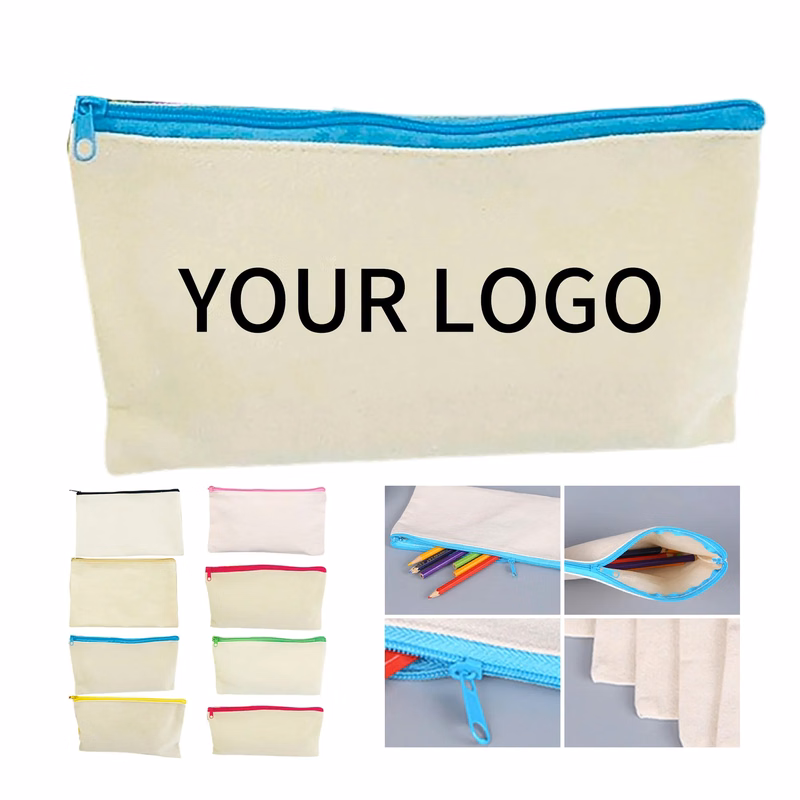 Cotton Canvas Zipper Pouch 8.27x5.12x1.18 Inch