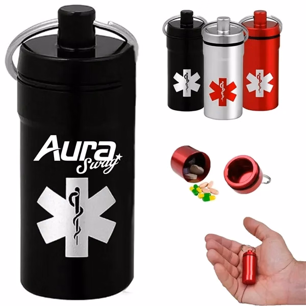 Custom Aluminum Pill Bottle with Built-In Keychain and Airtight Seal — Travel Care