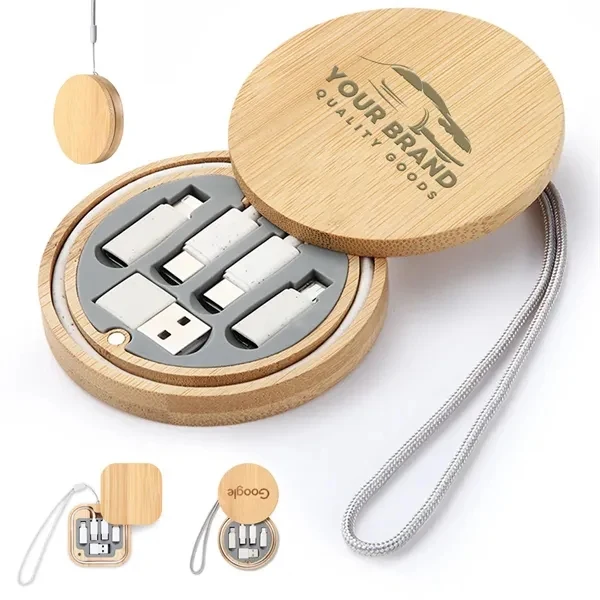 Multi USB Adapter Kit Fast Charging Cable Bamboo Storage Box 1