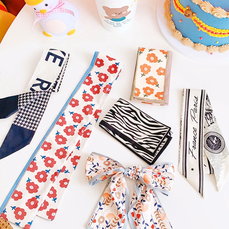 Fashion Printing Long Ribbon Bow Lady Headdress Scrunchie Po