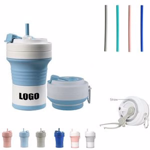 550ml Silicone Collapsible Cup With Straw And Carabiner