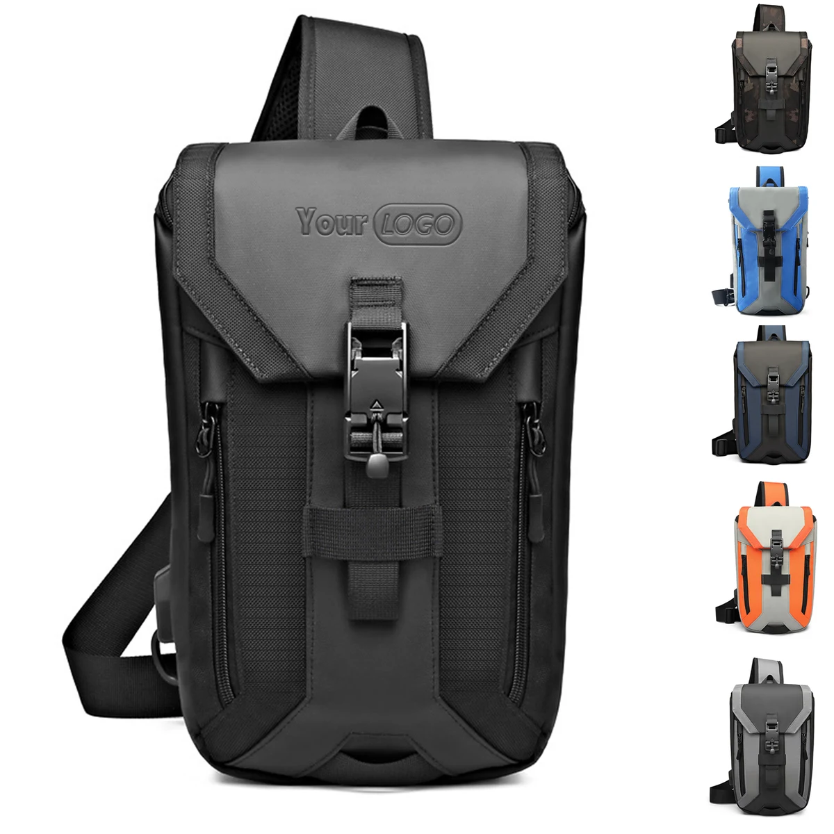 Oxford Water Resistant Crossbody Sling Bag USB Charging Port 1