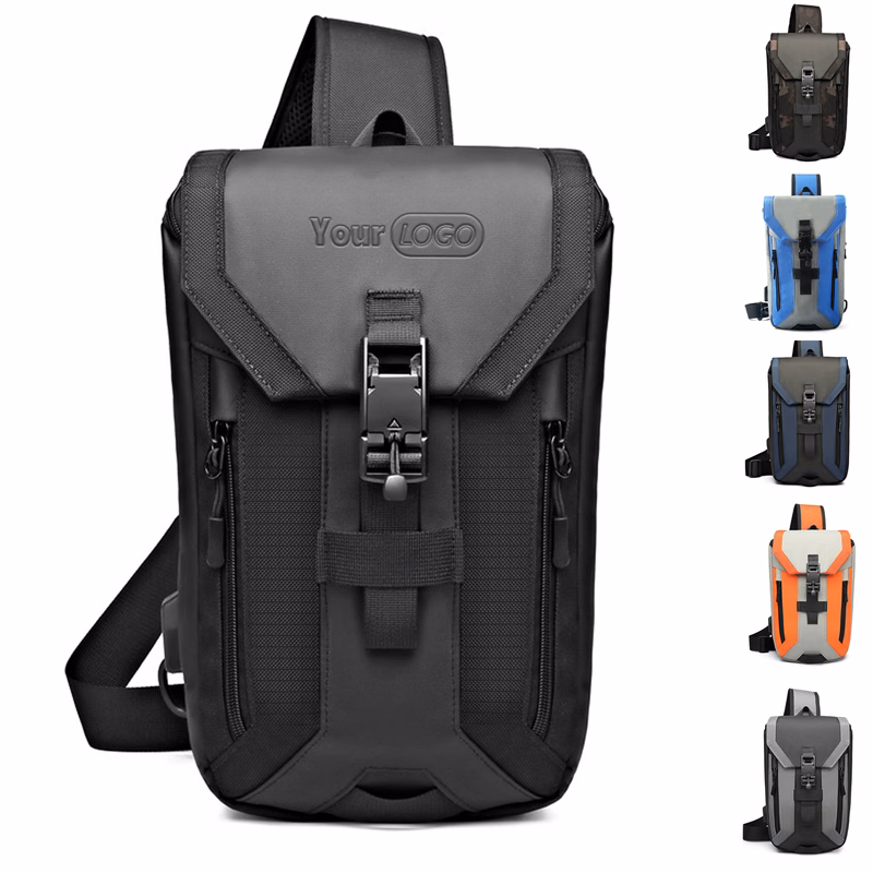 Oxford Water Resistant Crossbody Sling Bag USB Charging Port