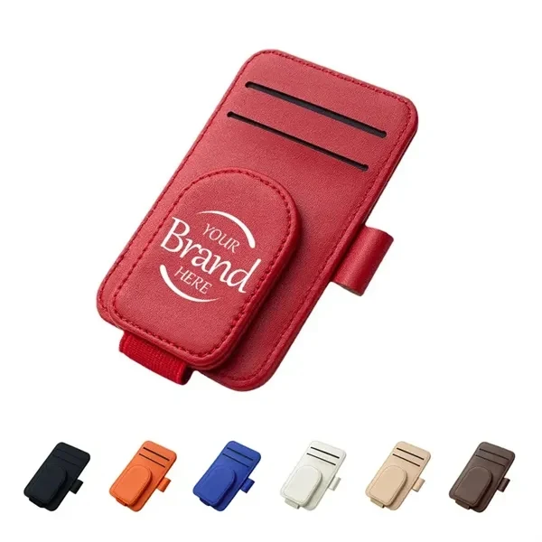 Custom PU Leather Sunglasses Holder with Card Slots — Magnetic Car Visor Clip 1