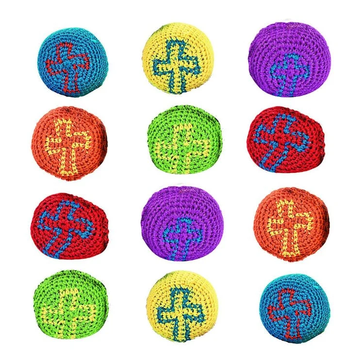 Mini Knitted Religious Cross Kickballs 2" - Assorted 1