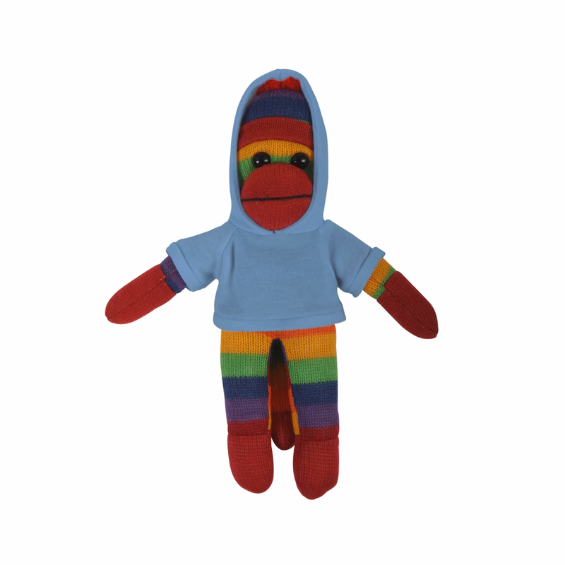 soft plush Rainbow Sock Monkey with hoodie