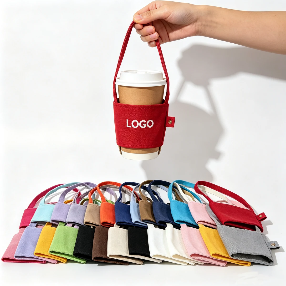 Canvas Handled Cup Sleeve, custom koozie with logo imprint 1