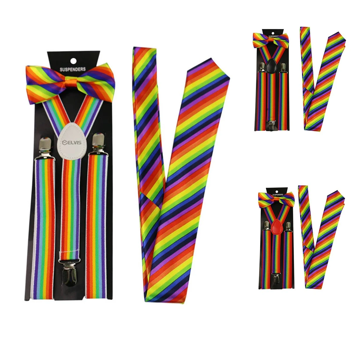 Rainbow Suspenders w/ Bow Tie Three-piece Set 1