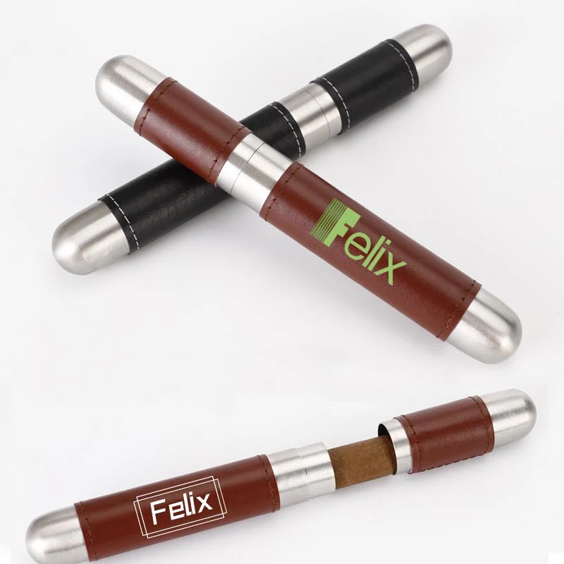 Leather Stainless Steel Cigar Tube 1