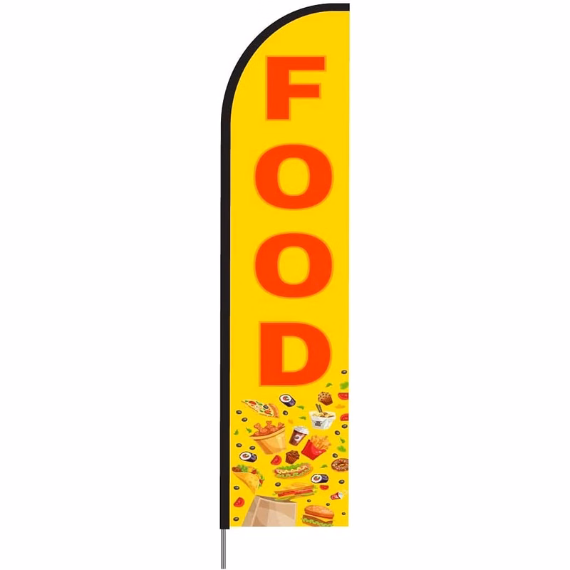 Food Feather Flag Swooper Banner Pole Kit Outdoor Restaurant Businesses and Store Sign Display, 15ft