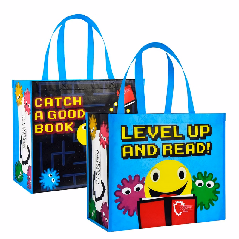 Custom Full-Color Laminated Non-Woven Promotional Library Tote Bag 15"x13"x8"