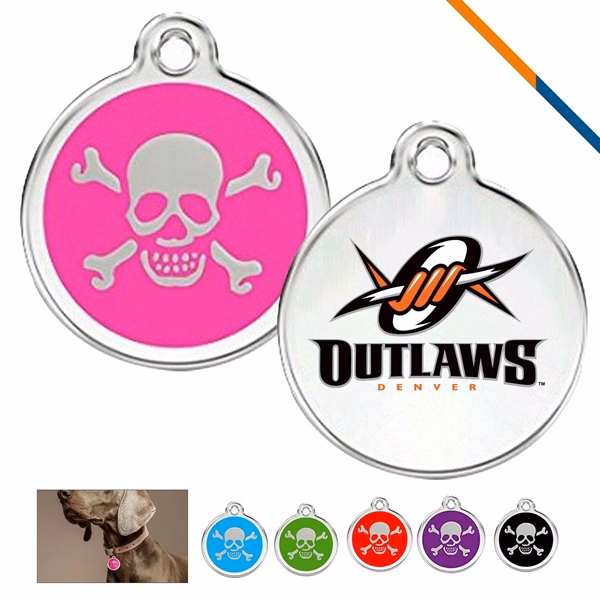 Custom Aluminum Ruby Skull Pet Tag — Full-Color Collar Charm Identification