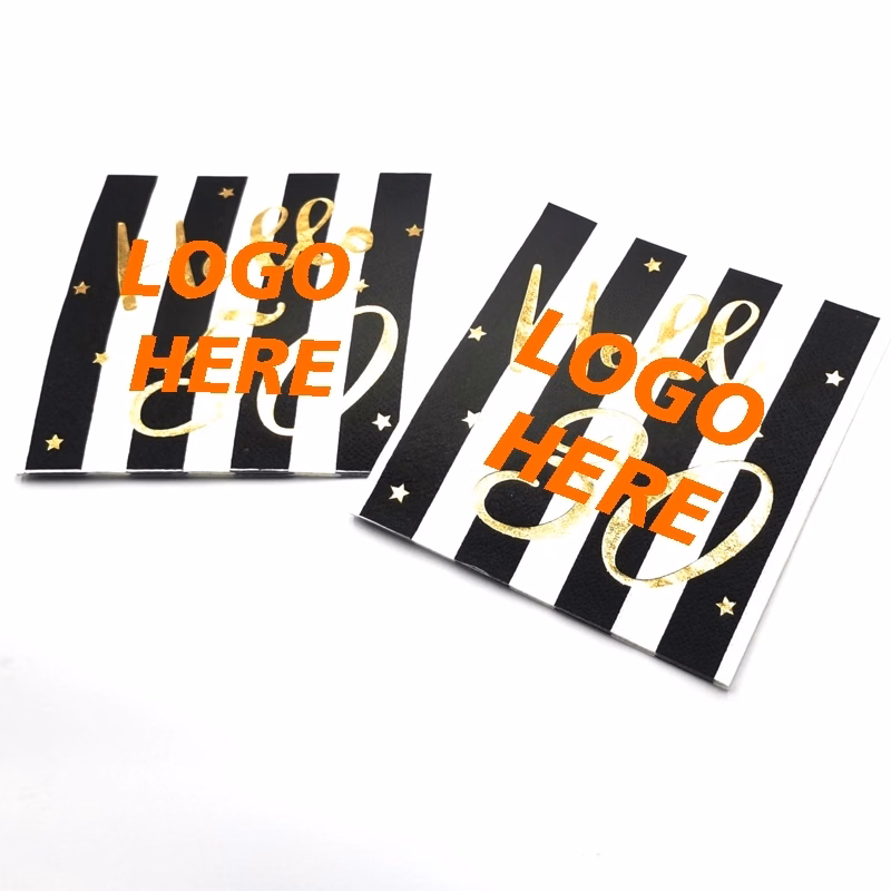 Custom Gold Foil Black And White Stripe Paper Napkins