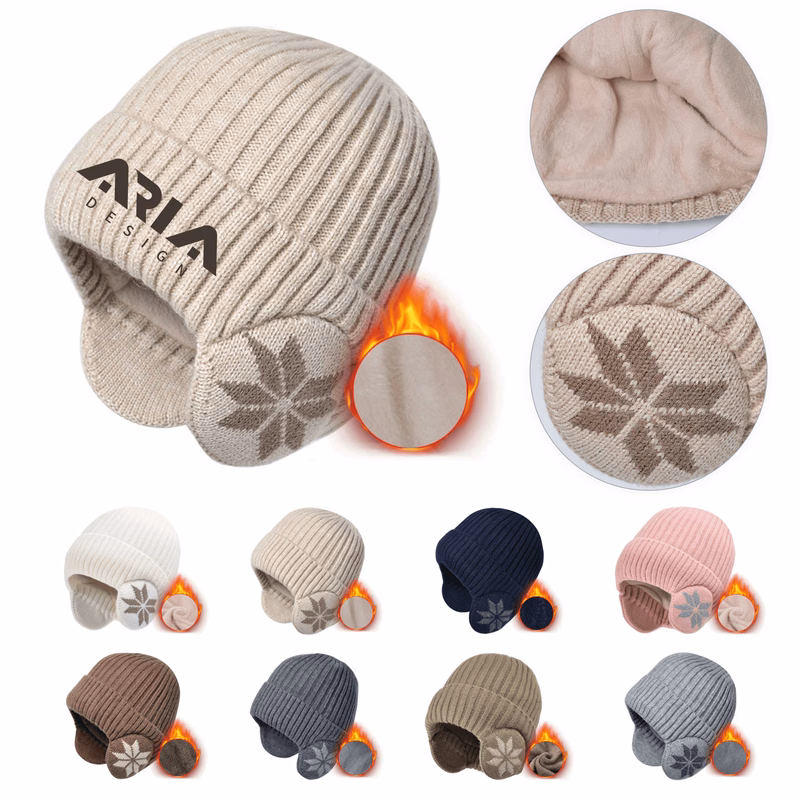 Warm Fleece Lined Knitted Ear Flap Beanie
