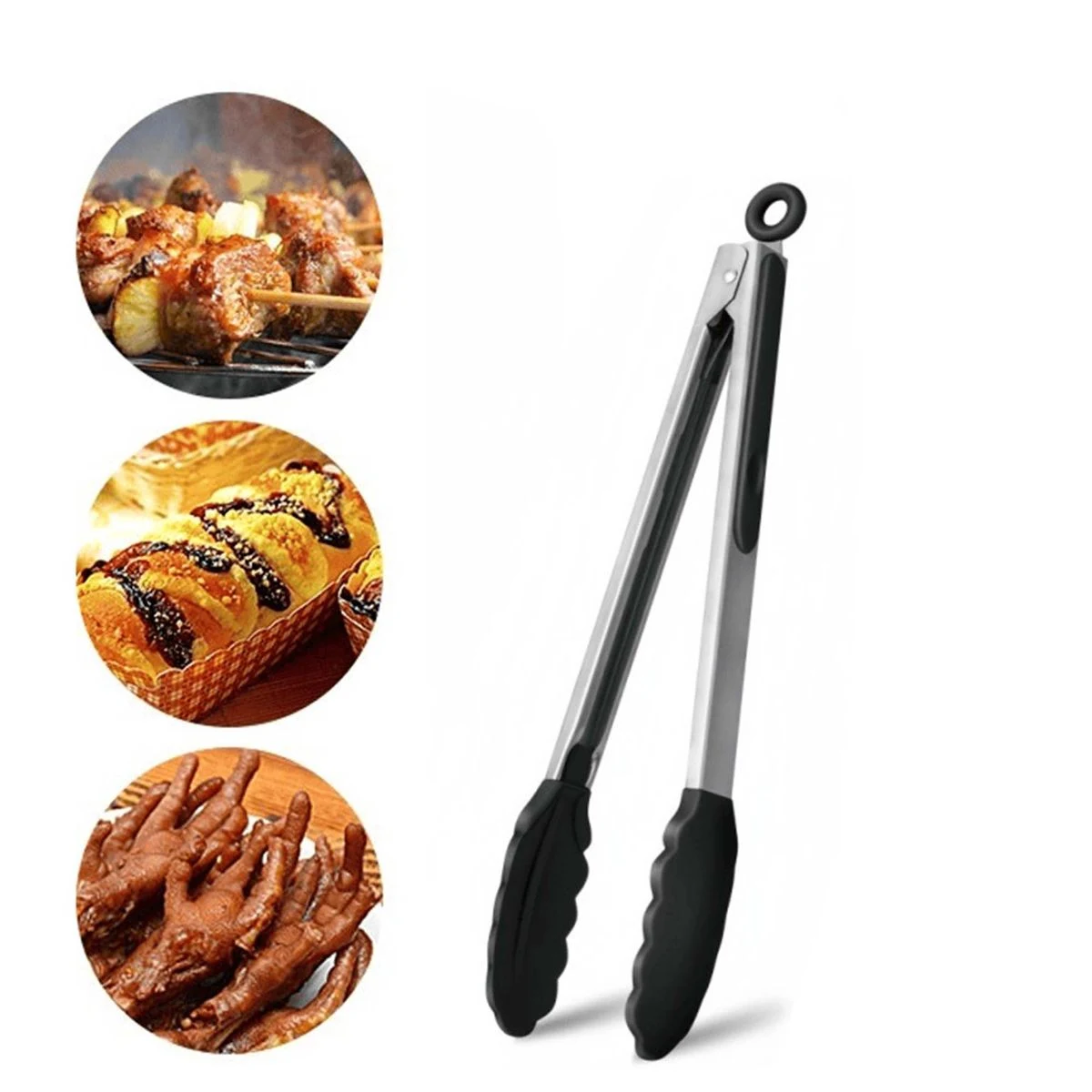 Stainless Steel Locking Kitchen Tongs With Silicone Tips Set 1