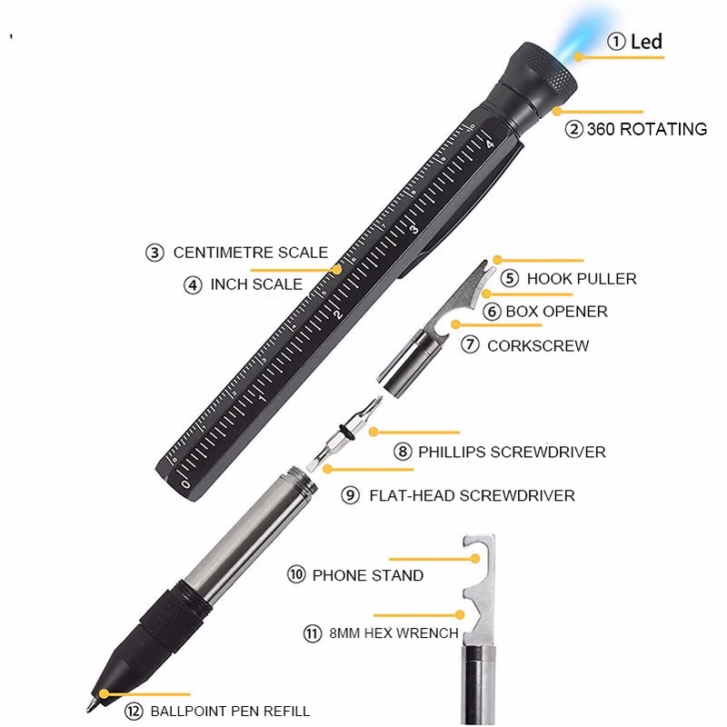 9 in 1 metal Multitool LED Light Pen