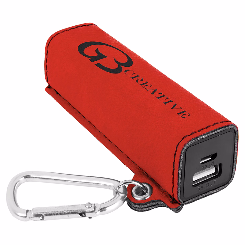 Red Leatherette 2200 mAh Power Bank with USB Cord