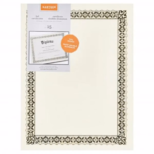 15-Pack Gartner Studios Gold Foil Certificates