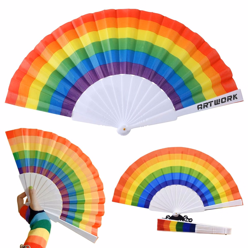Handheld Rainbow Plastic Folding Fan