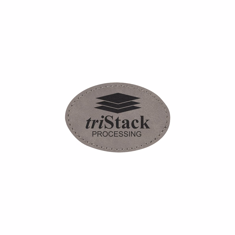 3" x 2" Gray Leatherette Oval Patch with Adhesive