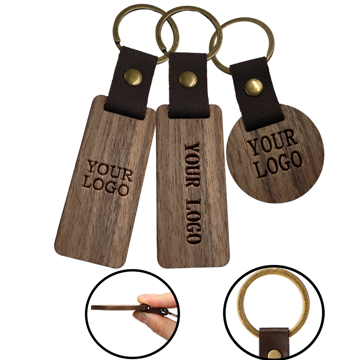 MOQ 20 PCS Laser Engraved Walnut Keyrings 1