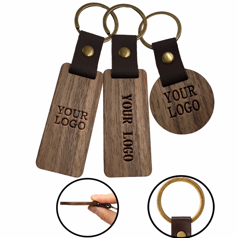 MOQ 20 PCS Laser Engraved Walnut Keyrings