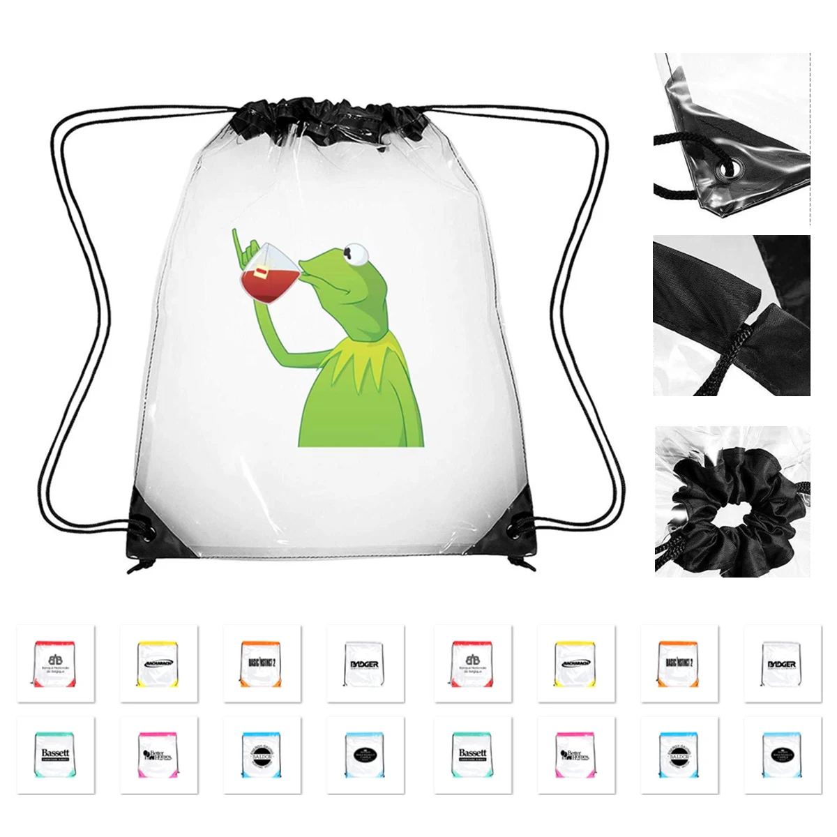 Transparent PVC backpack drawstring strap pocket 1