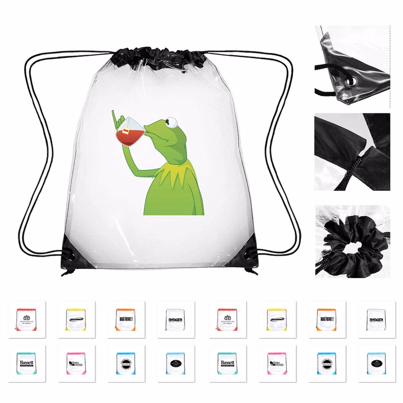Transparent PVC backpack drawstring strap pocket