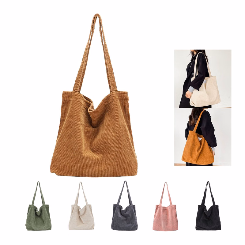 Corduroy Shoulder Tote Bag