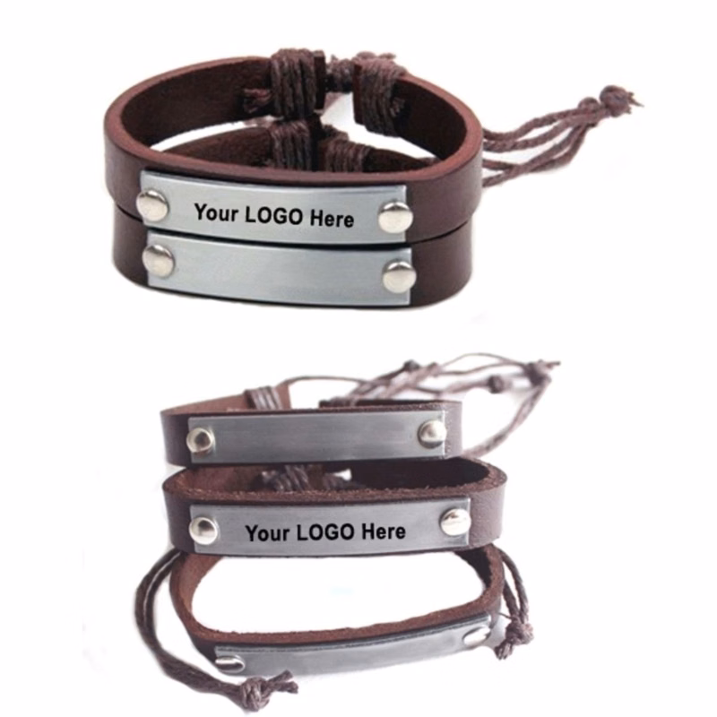 Leather Bracelet with Metal Plate
