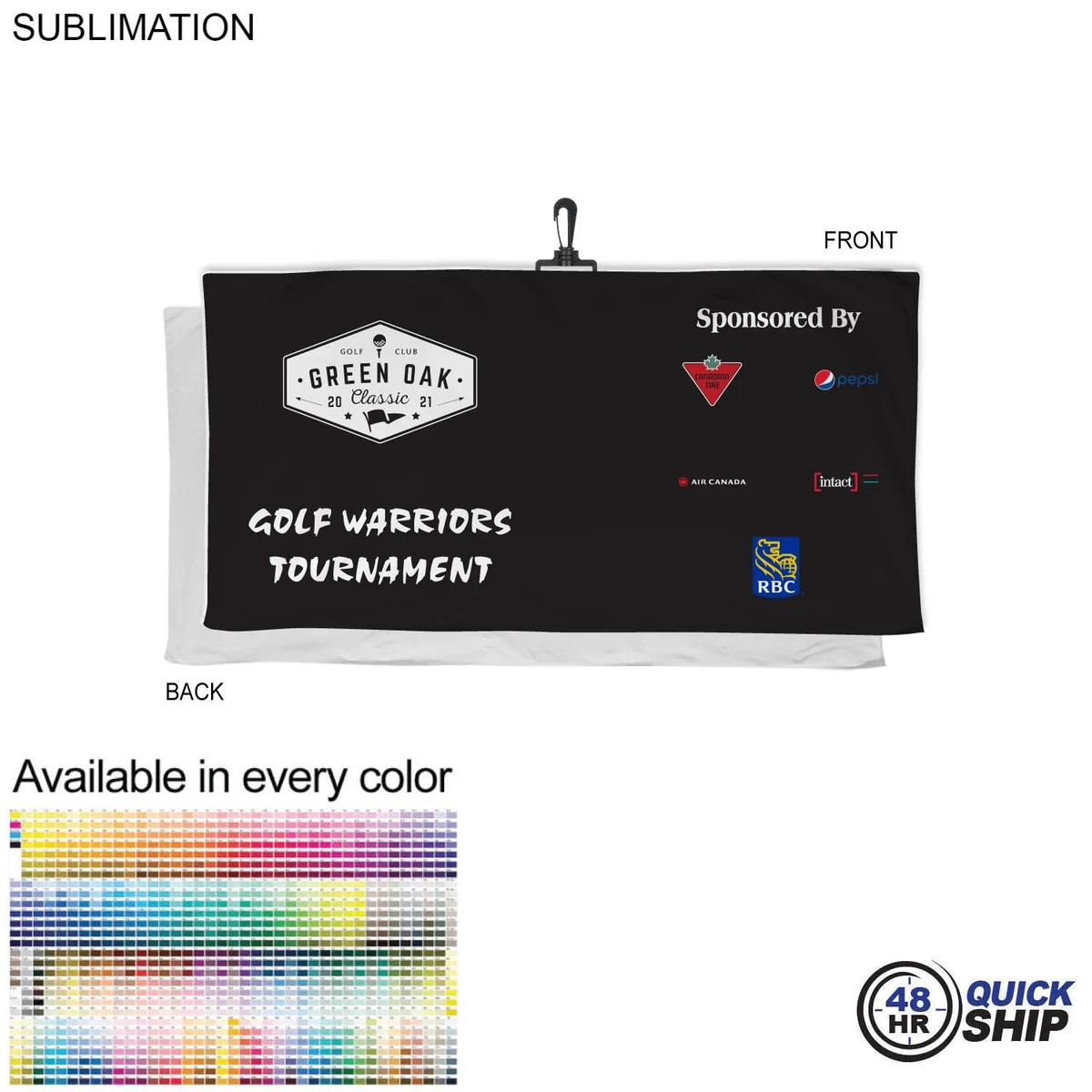 48 Hr Quick Ship - Oversized Golf Towel in Soft Velour Terry, 24x48, with Black Hook, Sublimated 1