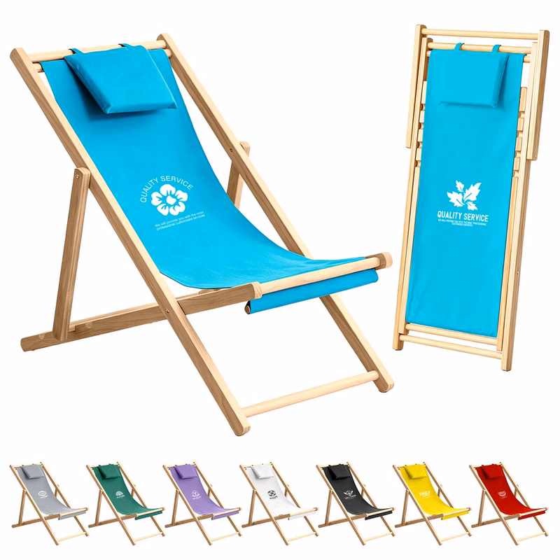 Wood And Canvas Beach Chair With Pillow