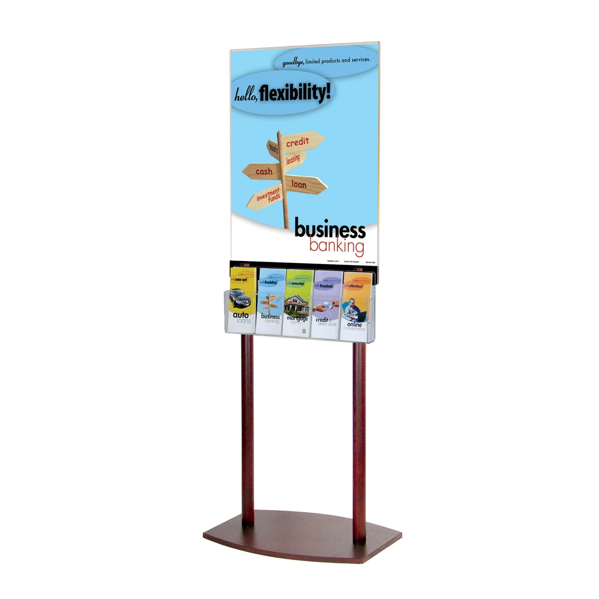 Clear Acrylic & Oak Floor Poster Stand w/ 5Pkt Brochure Hldr 1