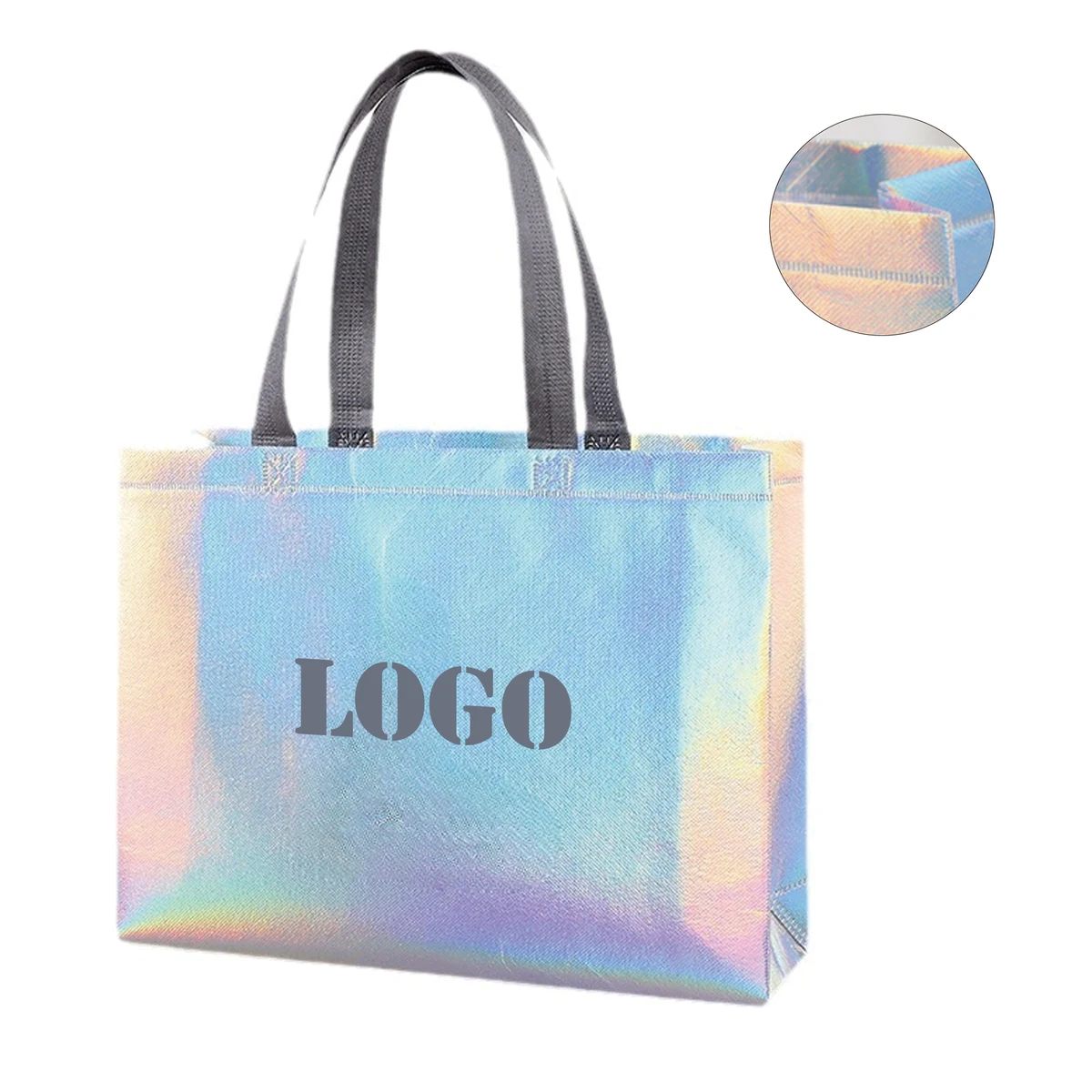 Laminated Laser Non Woven Silver Tote Bag 1