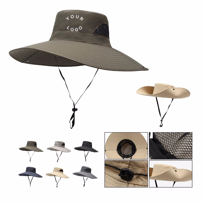 Polyester Wide Brim Hat Adjustable Chin Strap