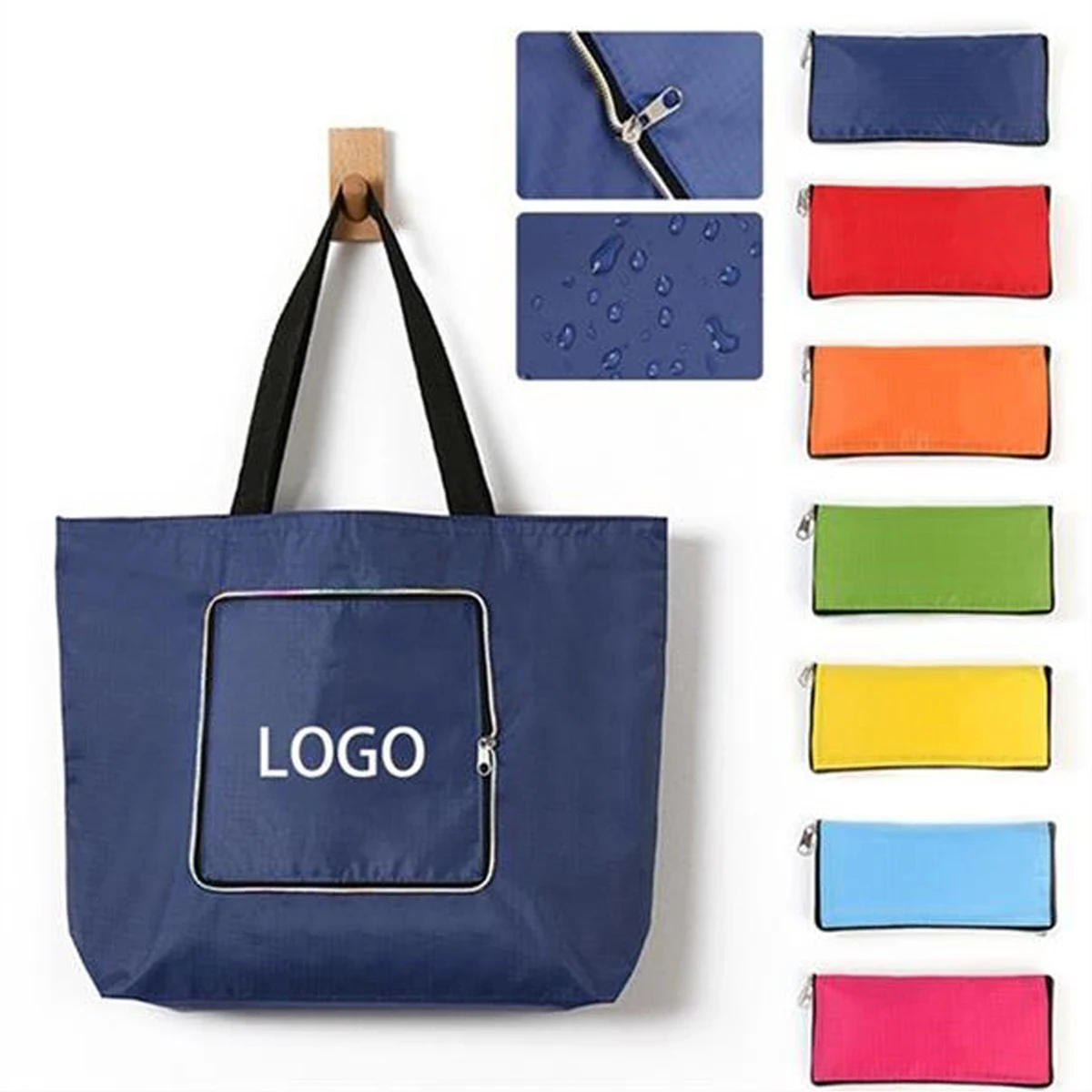 Foldable Zipper Tote Bag, custom tote bag with logo imprint 1
