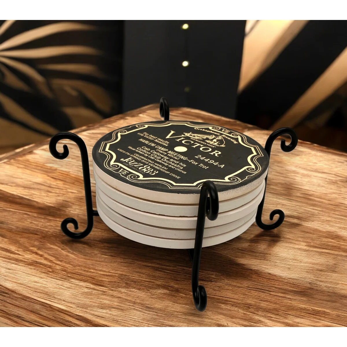 Four Scroll Post Metal 5 Coaster Holder Sets 1