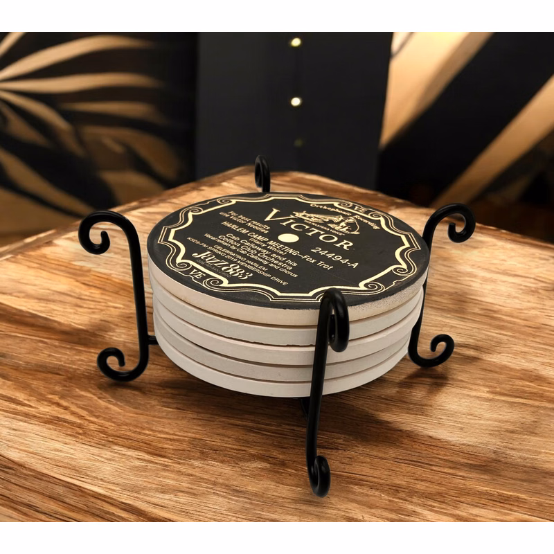 Four Scroll Post Metal 5 Coaster Holder Sets