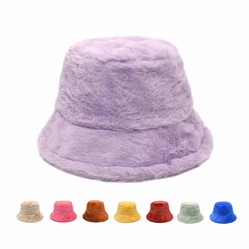 Winter Warm Fuzzy Bucket Hats for Women