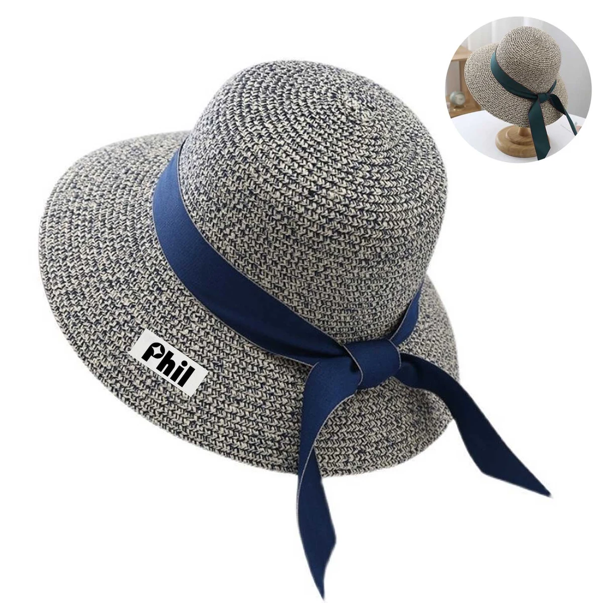 Boho Ribbon Sun Hat - Woven Wide Brim for Beach & Travel 1