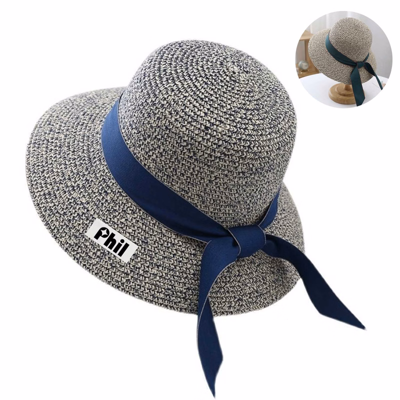 Boho Ribbon Sun Hat - Woven Wide Brim for Beach & Travel