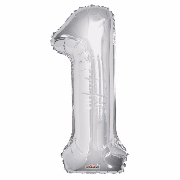 Mylar Number 1 Balloons - Silver 34"
