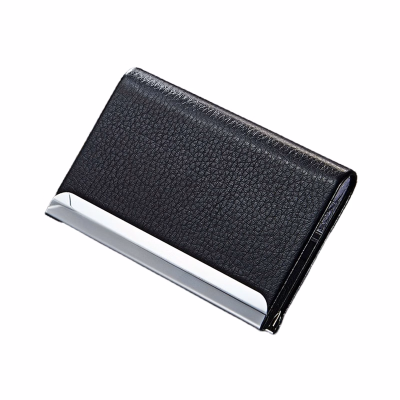 PU Leather Metal Insert Thick Large Capacity Business Card Holder