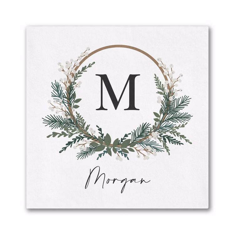 Monogram Wreath Beverage Napkin