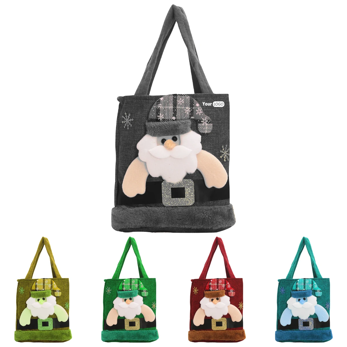 Jute Christmas Tote Bag With Cute Holiday Character Design, custom tote bag with logo imprint 1