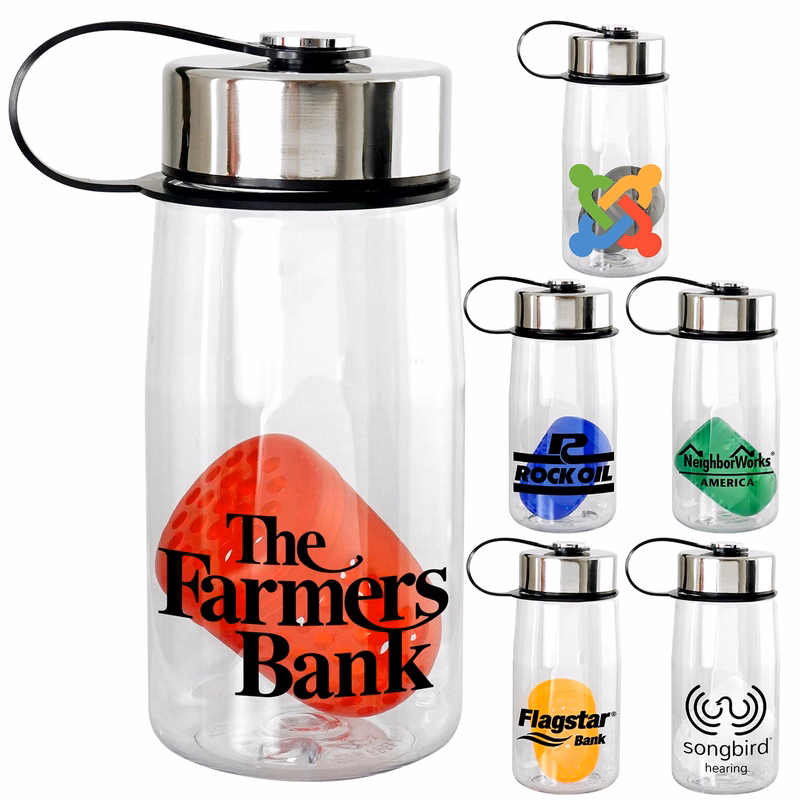 Metal Lanyard Lid 18 oz. Recycled Bottle with Floating Infus