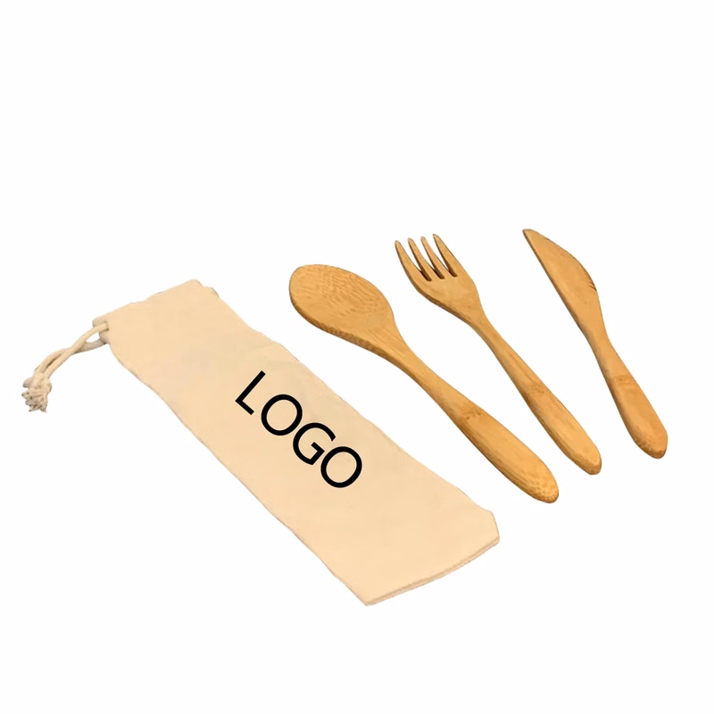 Portable Wooden Utensil Set in Bag