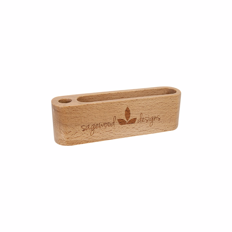 5" Beech Wood Business Card/Pen Holder